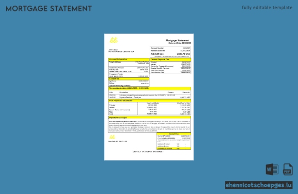 USA Lili Bank Hypothekenabrechnung in Word- und PDF-Formaten – Beispielvorschau